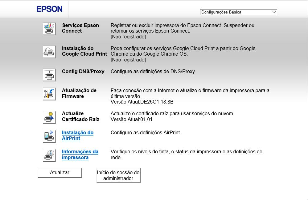 IPv6: http://[endereço IP do produto]/ A página de configurações básicas irá aparecer: 4. Para usar HTTPS, configure o endereço para usar HTTPS no seu navegador.