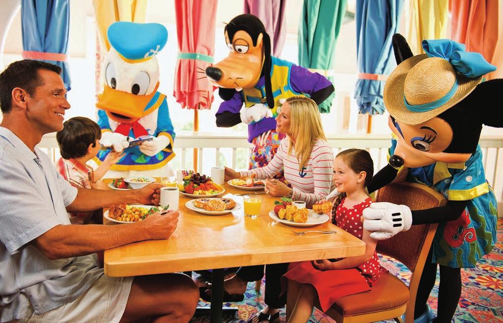 54 ORLANDO Restaurantes recomendados Refeição com personagens Disney $$ Imagine só o Mickey, o Pato Donalds, a Cinderela e outros personagens Disney tomando café da manhã com sua família.