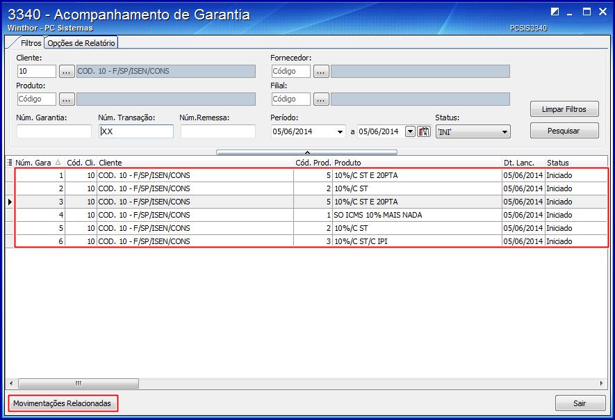 e Status disponibilizam opção de múltipla escolha em uma mesma pesquisa; O campo Num. Transação será automaticamente preenchido. 3.