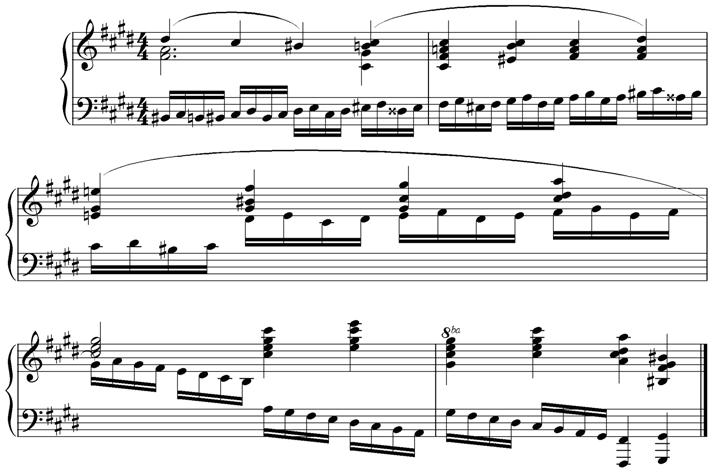 Exemplo musical 2. Estudo op.10, no. 4. Chopin, c.66-71.