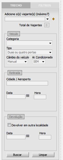 9.1 Entendendo a página de Pesquisa de Carro Manual de utilização Obrigatório informar o viajante para pesquisar carros on line. Retirada: Informe a sigla IATA ou cidade. E data e horário de retirada.