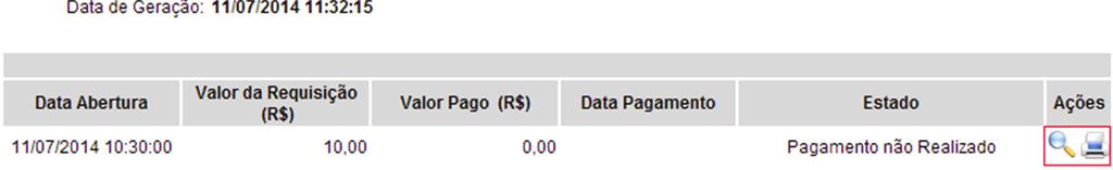 Valor da Requisição: Saldo do cartão; Valor Pago: Informa o valor total da compra, após o pagamento do