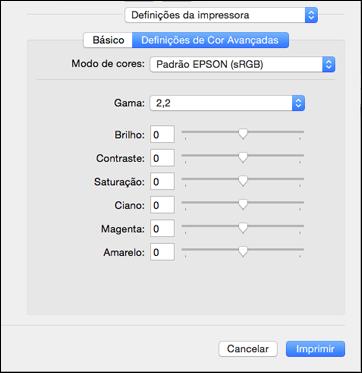 Configurações avançadas de cor - OS X Ao clicar na guia Definições de Cor Avançadas, você vê uma das telas abaixo, dependendo do Modo de impressão que selecionou.