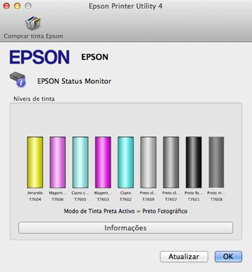 Verificação de estado do cartucho na tela LCD Verificação do estado dos cartuchos com OS X Você pode verificar o estado do cartucho de tinta usando um utilitário no seu Mac. 1.