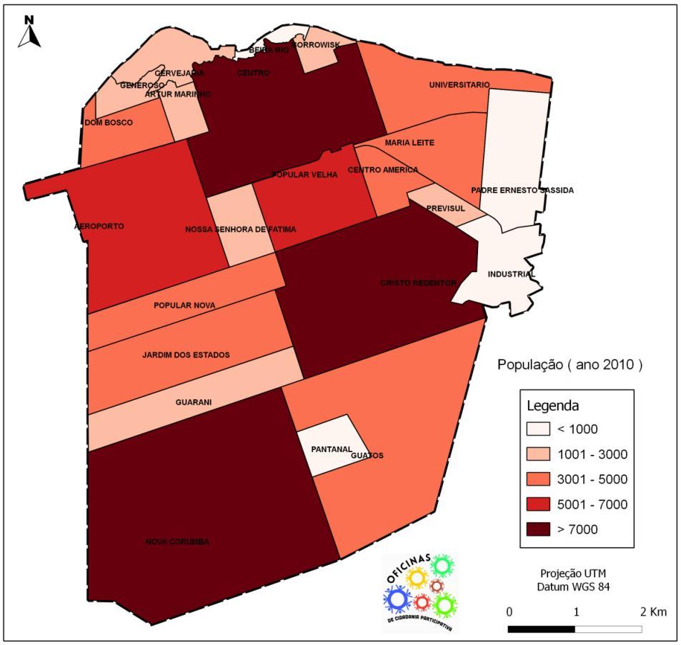 Comparando os respectivos mapas ano de 2000 e 2010, o crescimento populacional nos