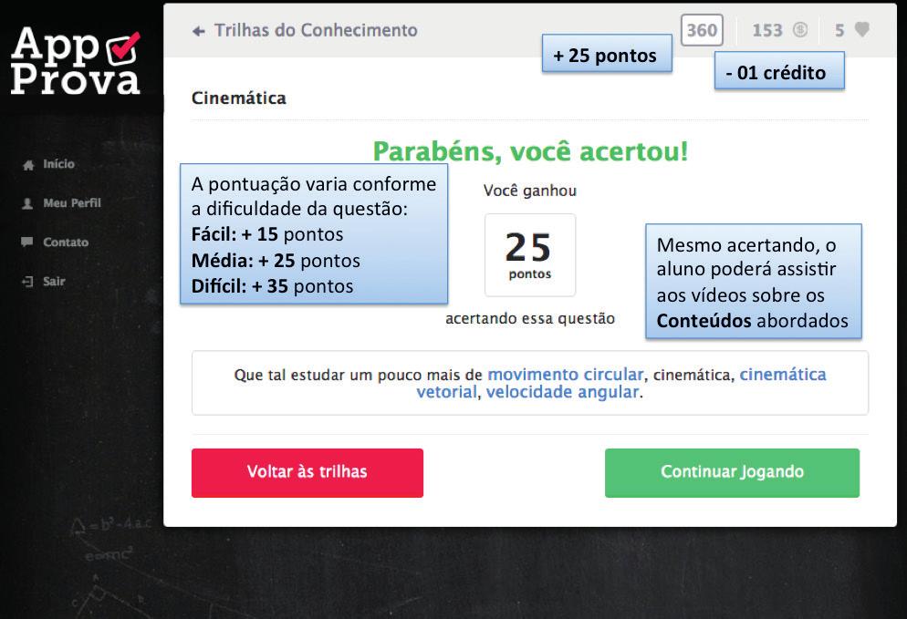 Se acertar, você ganha pontos conforme a dificuldade da questão, que são somados à sua pontuação total.