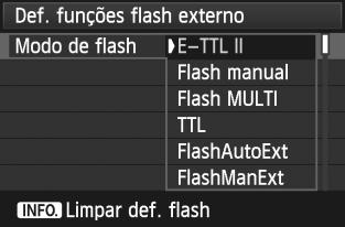 3 Definir o FlashN Funções que Pode Definir em [Def. funções flash interno] e [Def. funções flash externo] Função [Def. funções flash interno] [Def.