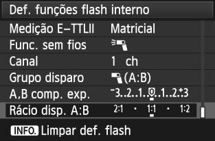 Utilizar o Flash Sem FiosN [1 (A:B)] Várias unidades secundárias em muitos grupos A B 1 Divida as unidades secundárias em grupos A e B, e altere a relação do flash para obter o efeito de luz