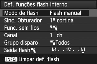 Utilizar o Flash Sem FiosN Definir a Saída do Flash Manualmente para Flash Sem Fios Se [Modo de flash] estiver definido para [Flash manual], pode definir a saída do flash manualmente.
