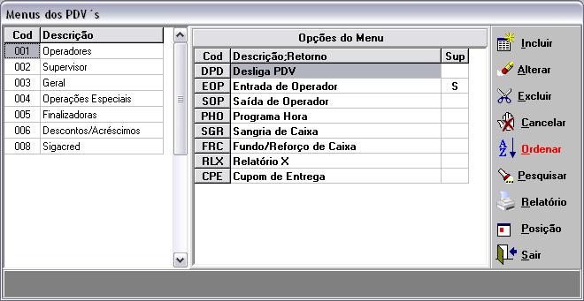 Código: : Posição: Código do Menu a ser cadastrado. do Menu. (Siga Cred Internet) Configuração da posição em que o menu aparecerá na frente de caixa.