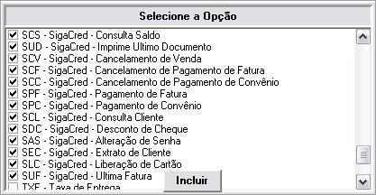 Para inserirmos as opções, no quadro opções do menu iremos dar um clique com o botão direito do mouse e selecionar a opção incluir; nos será apresentado uma lista de funções, as quais