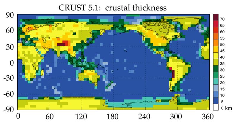 Aplicações de ondas sísmicas Mapa com as profundidades crustais do