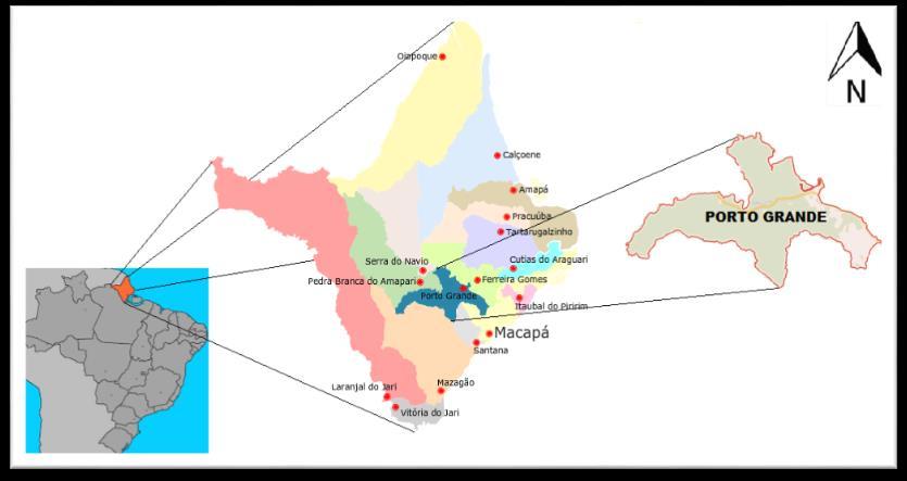 Figura 1 - Mapa de localização do município de Porto Grande/AP. Fonte: Elaborado pela autora (2016).