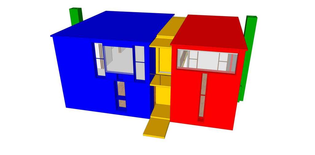 CÔMODOS DE SERVIÇO NO TÉRREO / CÔMODOS DE BANHO NO PAV. SUP. A CASA SE ORGANIZA ESPACIALMENTE EM FAIXAS HORIZONTAIS JUSTAPOSTAS QUE CORTAM A CASA DE UM LADO AO OUTRO E PERPASSAM OS DOIS PAVIMENTOS.