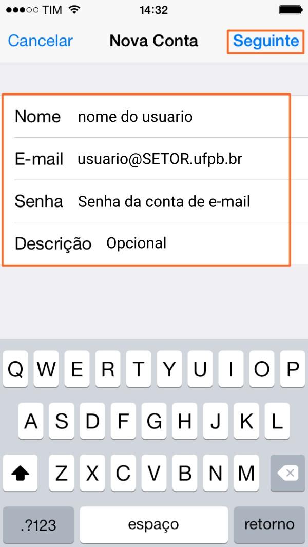 E-mail: Coloque o e-mail completo usuario@setor.ufpb.