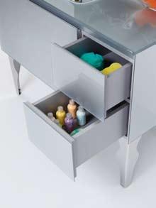 Furniture in melamine coated with glass 1 large drawer and 2 drawers with