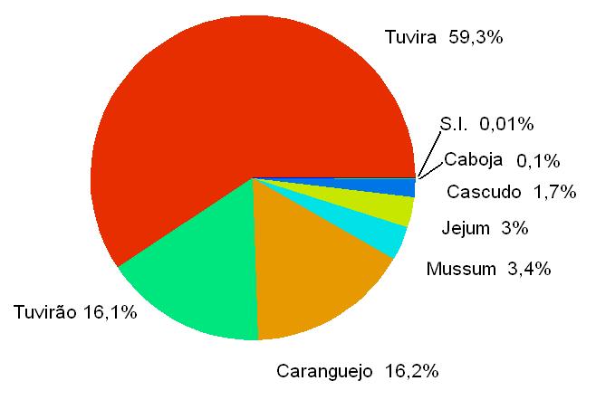 929.130 Caranguejo 199.100 Mussum 41.675 Jejum 37.324 Cascudo 21.350 Caboja 1.500 S.i. 150 Total 1.230.