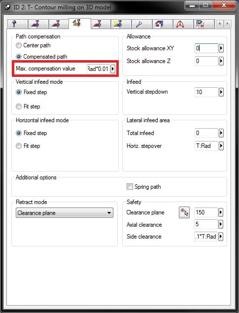 da inspeção para a fresamento do contorno em modelos 3D.