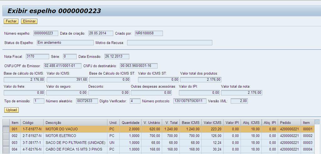 Para consultar um determinado espelho, clique sobre o número do mesmo (na cor azul sublinhado).