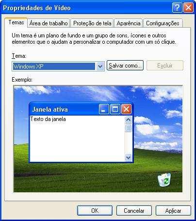 APARÊNCIAS E TEMAS Altera a aparência dos itens da área de trabalho, aplica um tema ou