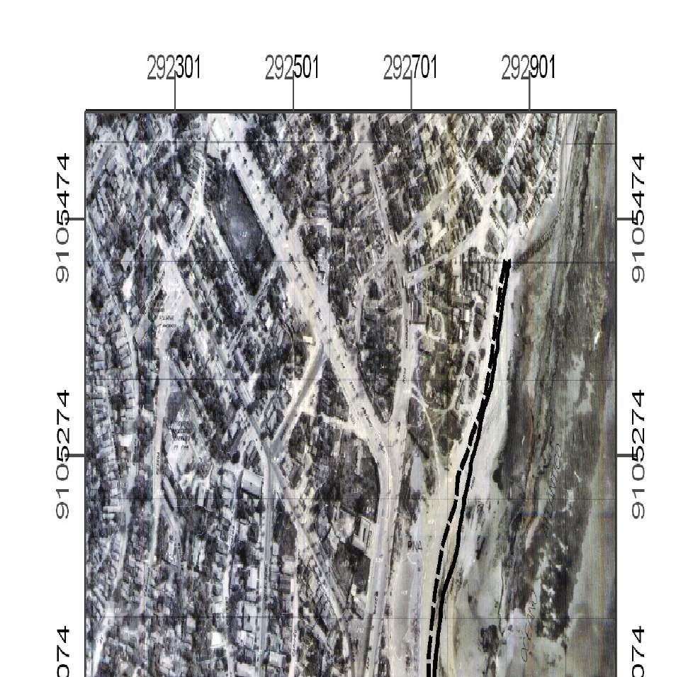 Fig. 8: Variação da Linha de Costa, (MAI, 2008) Na linha de costa da praia do Pina foi