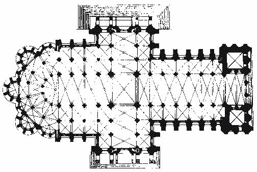 antes da sua execução, pode-se perceber a importância o sistema estrutural da edificação através da planta da Catedral de Chartres (fig. 6), bem como a maiorias das edificações religiosas góticas.