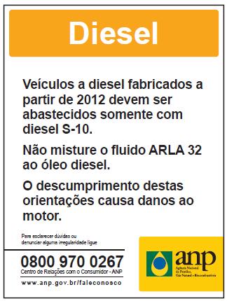 4) Outros Cartazes/Adesivos: Todas as bombas de diesel devem possuir adesivo obrigatório