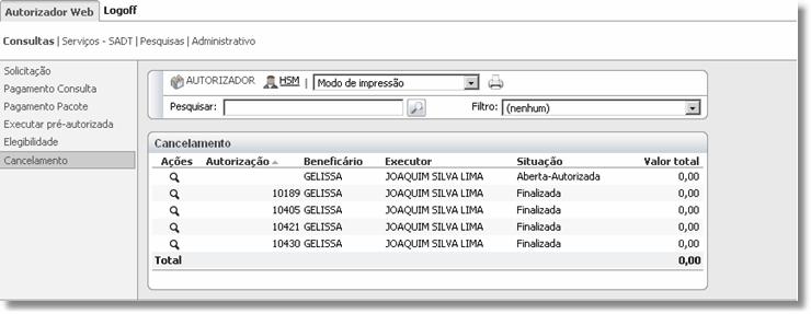 autorização, porém se a guia já estiver vinculada a um PEG, ela não será