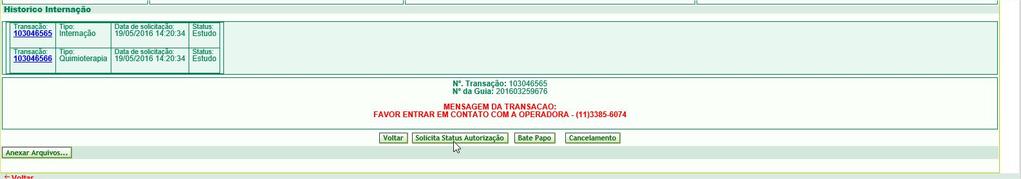 Caso esteja Autorizada ou Negada, apresentará o status em