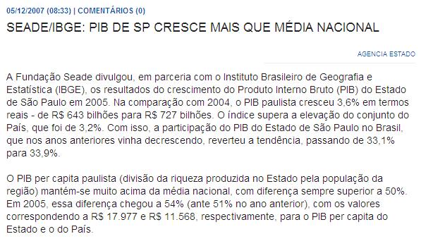 PIB DO ESTADO DE SÃO PAULO = R$727 bi @