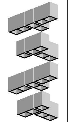 especiais para a solução de cantos e bordas. Somente para exemplificar apresenta-se o esquema de fiadas em um canto sem a utilização desses blocos especiais.