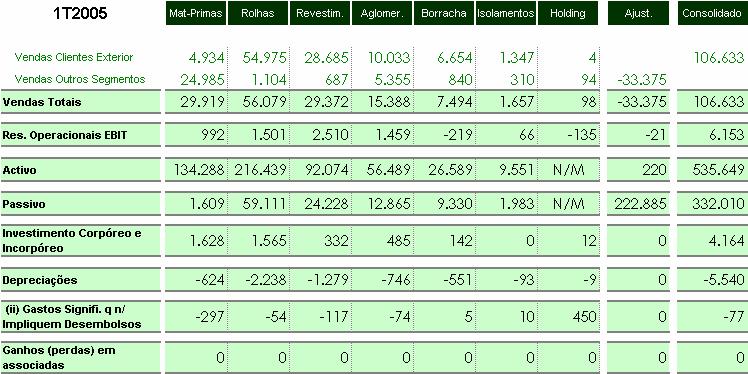 Mil euros NOTAS: (i) (ii) EBIT = Resultado antes de juros, minoritários e imposto sobre rendimento Foi considerado como único gasto materialmente relevante o valor das provisões e ajustamentos por