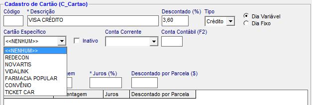 3) Na opção Tipo selecione Débito ou Crédito.