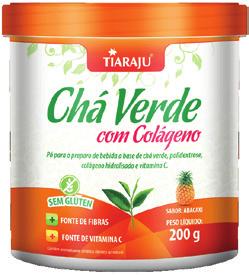 150 g 150 g 200 g Sabor Frutas Vermelhas Sabor Abacaxi CHÁ VERDE Com Colágeno Reune os benefícios do chá verde e também do colágeno, substância que contém