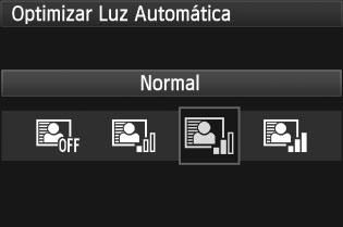 1 2 3 Seleccione [Auto Lighting Optimizer/ Optimizar Luz Automática]. No separador [2] seleccione [Auto Lighting Optimizer/Optimizar Luz Automática] e carregue em <0>.