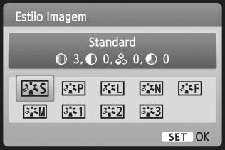 A Seleccionar um Estilo ImagemN Se seleccionar um Estilo Imagem, pode obter efeitos de imagem que correspondem à sua expressão fotográfica ou ao motivo. 1 Carregue no botão <XA>.