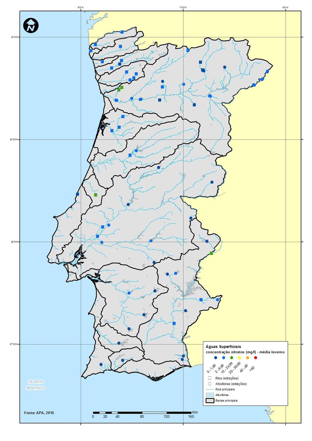 Figura 2 - Continente - Concentração de Nitratos nas