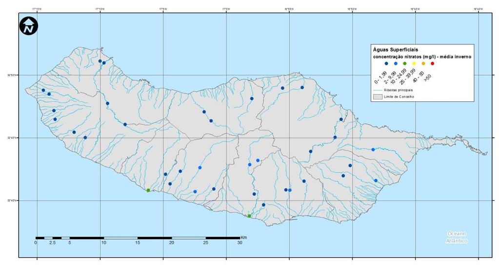 Madeira - Concentração de Nitratos nas Águas