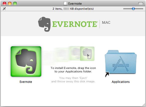 Instalando no Mac OS 7. Arraste o ícone [Evernote] para o ícone [Applications]. O Evernote para Mac será copiado na pasta [Aplicativos]. 8.