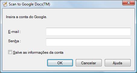 Usando o ScanSnap com o Quick menu (Windows) 3. Clique o ícone [Scan to Google Docs(TM)]. A janela [Scan to Google Docs(TM)] será exibida. 4.