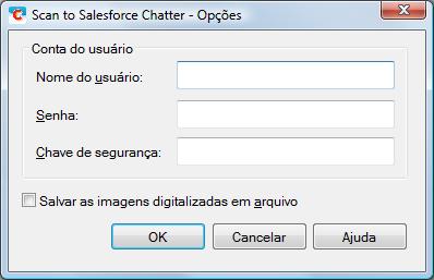 Usando o ScanSnap com o Quick menu (Windows) Preferências As configurações relacionadas ao [Scan to Salesforce Chatter] podem ser alteradas. 1.