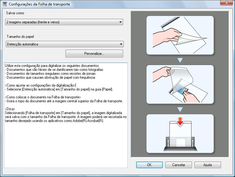 Criando imagens digitalizadas de acordo com as necessidades (Windows) 3. Selecione [2 imagens separadas (frente e verso)] em [Salvar como] e clique o botão [OK].