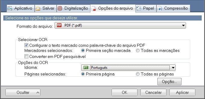 Criando imagens digitalizadas de acordo com as necessidades (Windows) 3. Marque a caixa de seleção [Configurar o texto marcado como palavrachave do arquivo PDF].