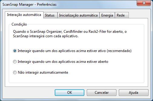 Configurando o ScanSnap Manager (Windows) Alterando o modo de integração automática Altere as opções do modo de integração automático seguindo as instruções abaixo. 1.