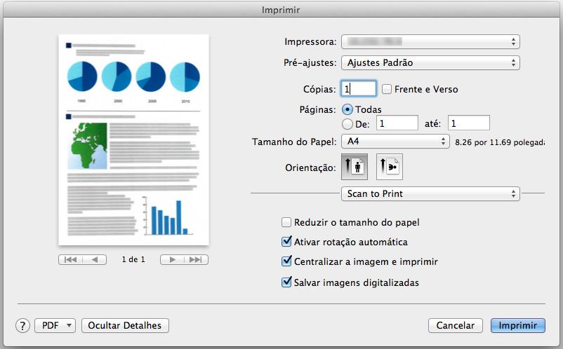 Usando o ScanSnap com o Quick menu (Mac OS) 4. Configure as opções de impressão na janela [Imprimir].