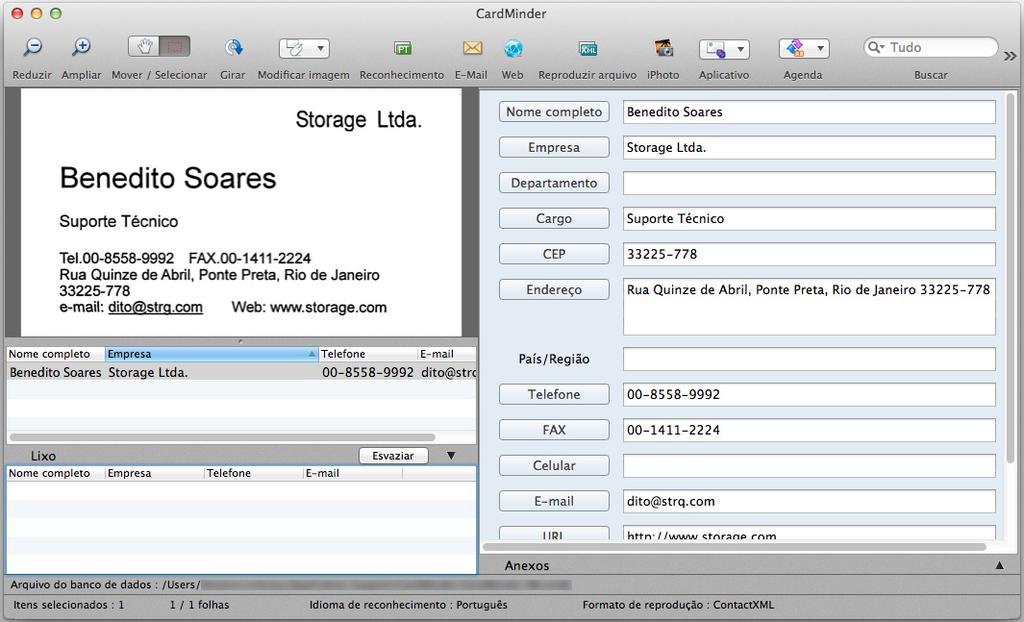 Usando o ScanSnap com o Quick menu (Mac OS) 4. Verifique o cartão digitalizado e os resultados do reconhecimento.
