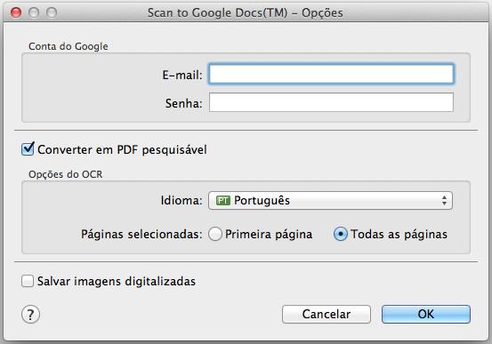 Usando o ScanSnap com o Quick menu (Mac OS) Preferências As configurações relacionadas ao [Scan to Google Docs(TM)] podem ser alteradas. 1.