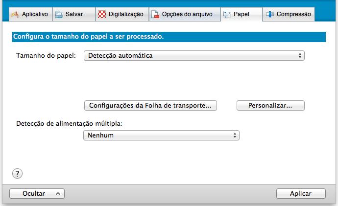 Criando imagens digitalizadas de acordo com as necessidades (Mac OS) 3. Selecione [Nenhum] no menu pop-up [Detecção de alimentação múltipla].