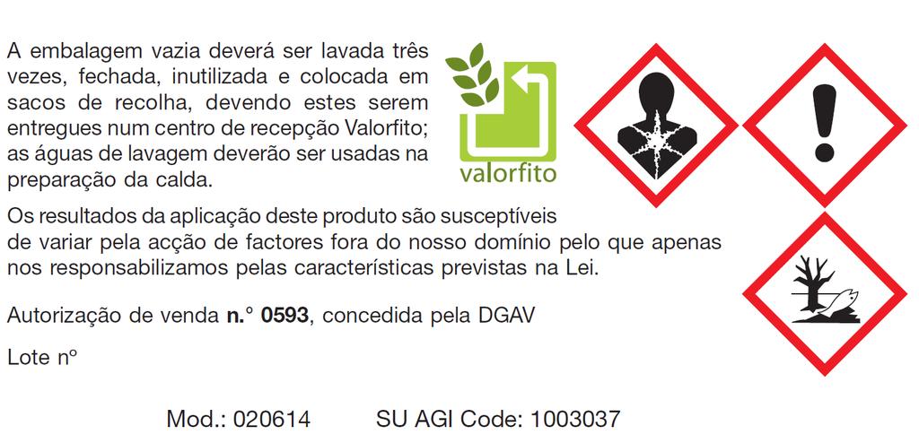 Intervalo de segurança Símbolos de classificação de perigosidade do produto Nº da autorização