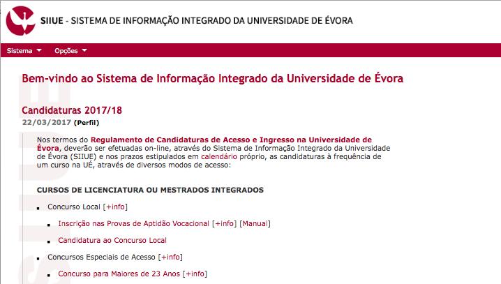 2. Perfil Candidato do SIIUE Após autenticação, e já no perfil Candidato, pode ter acesso a algumas informações gerais.